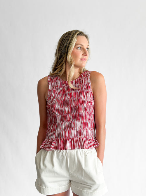 Alice Red Gingham Smocked Sleeveless Top