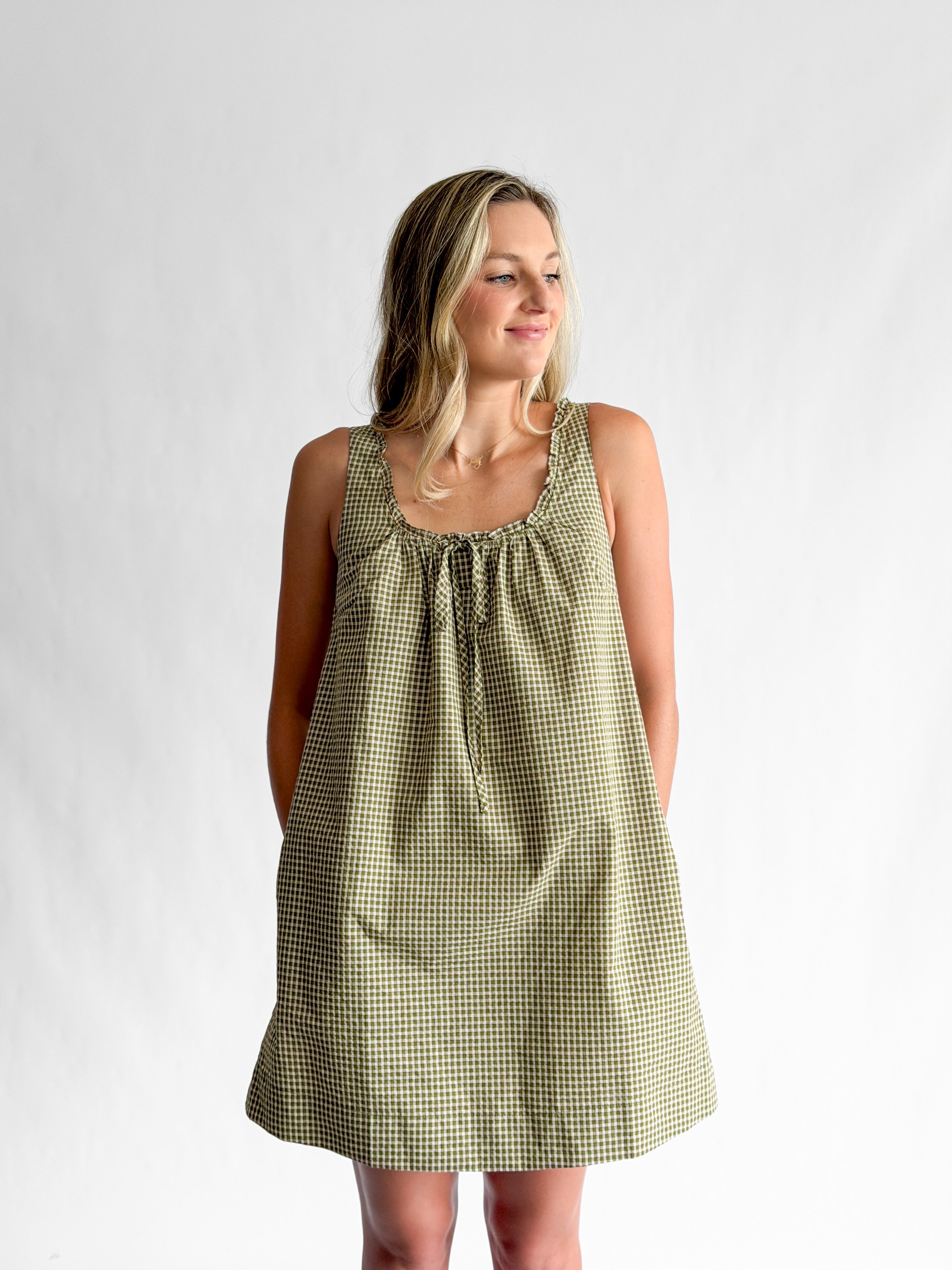 Ashley Green Plaid Sleeveless Swing Mini Dress