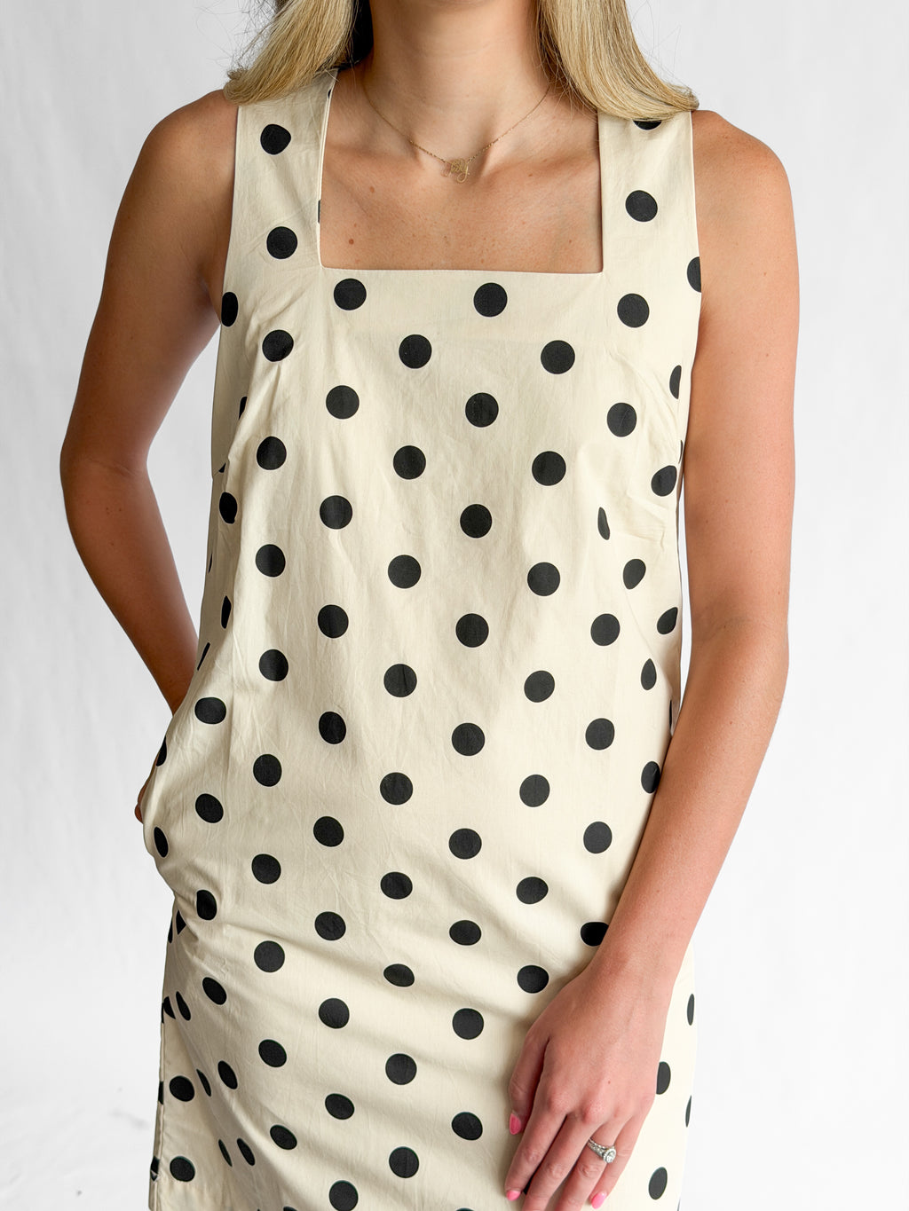Alexis Cream and Black Polka Dot Square Neck Mini Dress