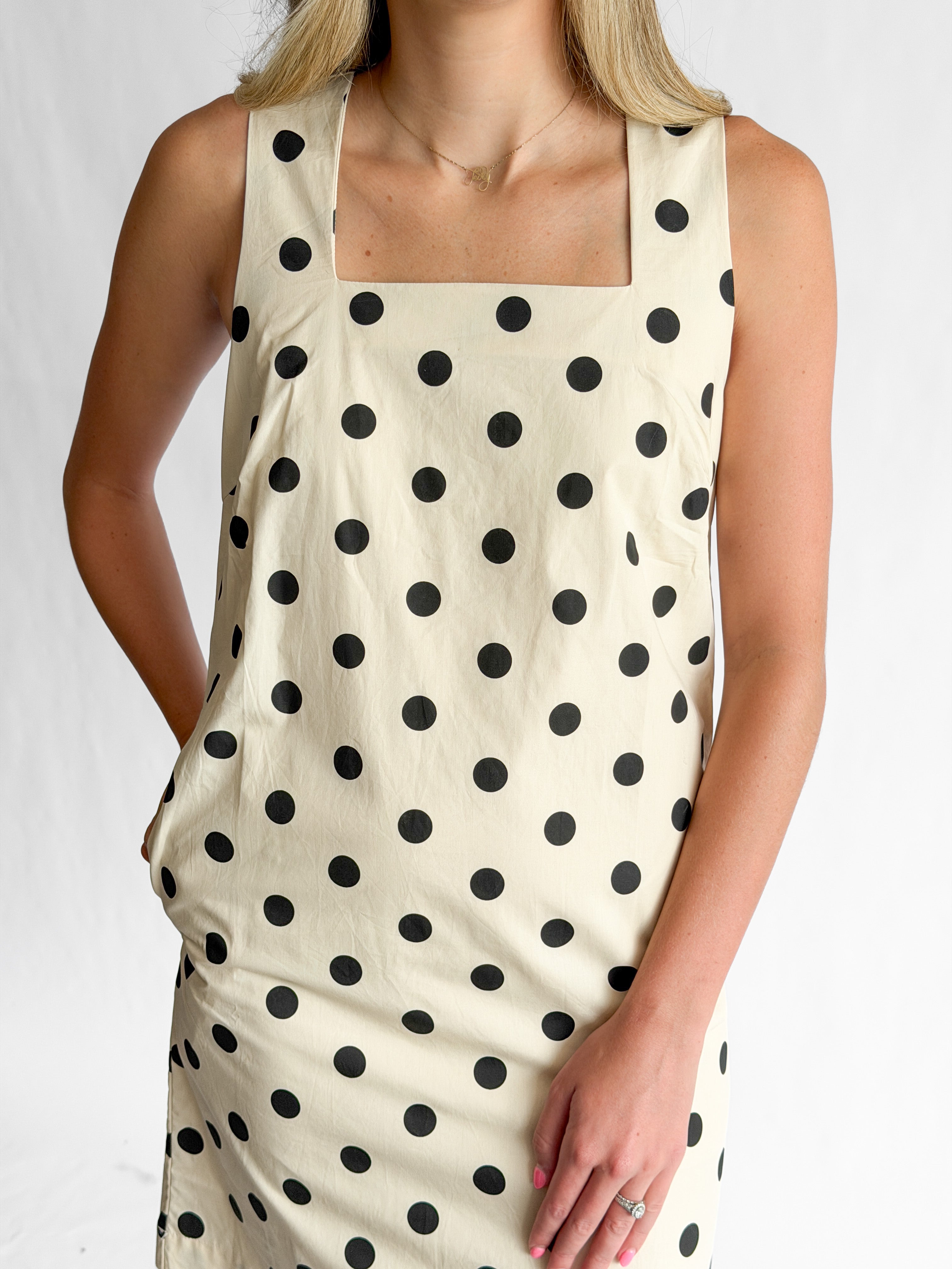 Alexis Cream and Black Polka Dot Square Neck Mini Dress