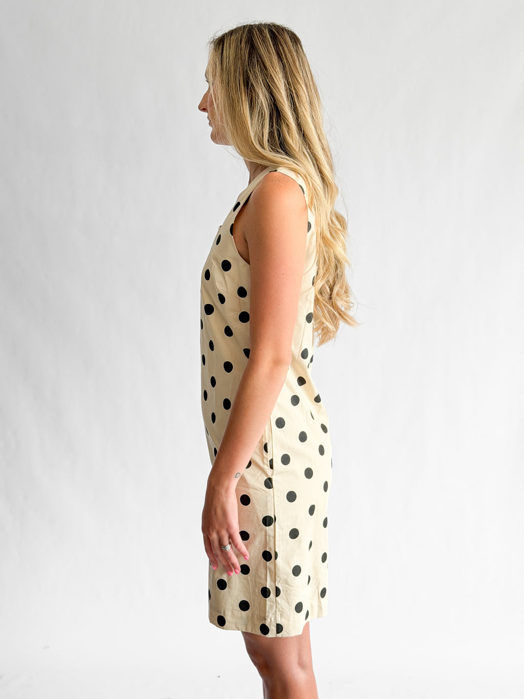 Alexis Cream and Black Polka Dot Square Neck Mini Dress
