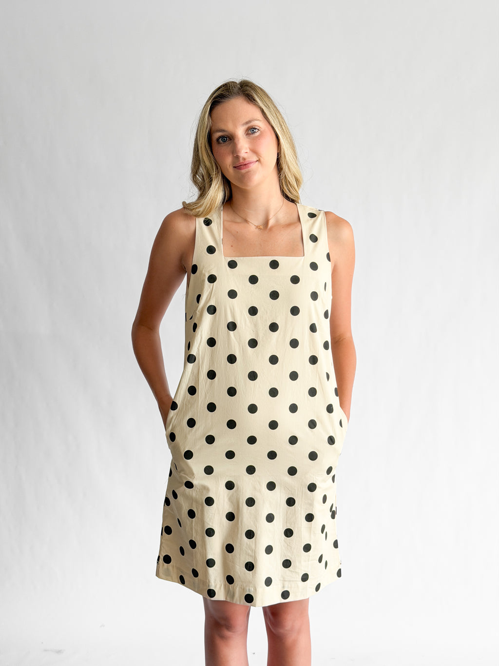 Alexis Cream and Black Polka Dot Square Neck Mini Dress