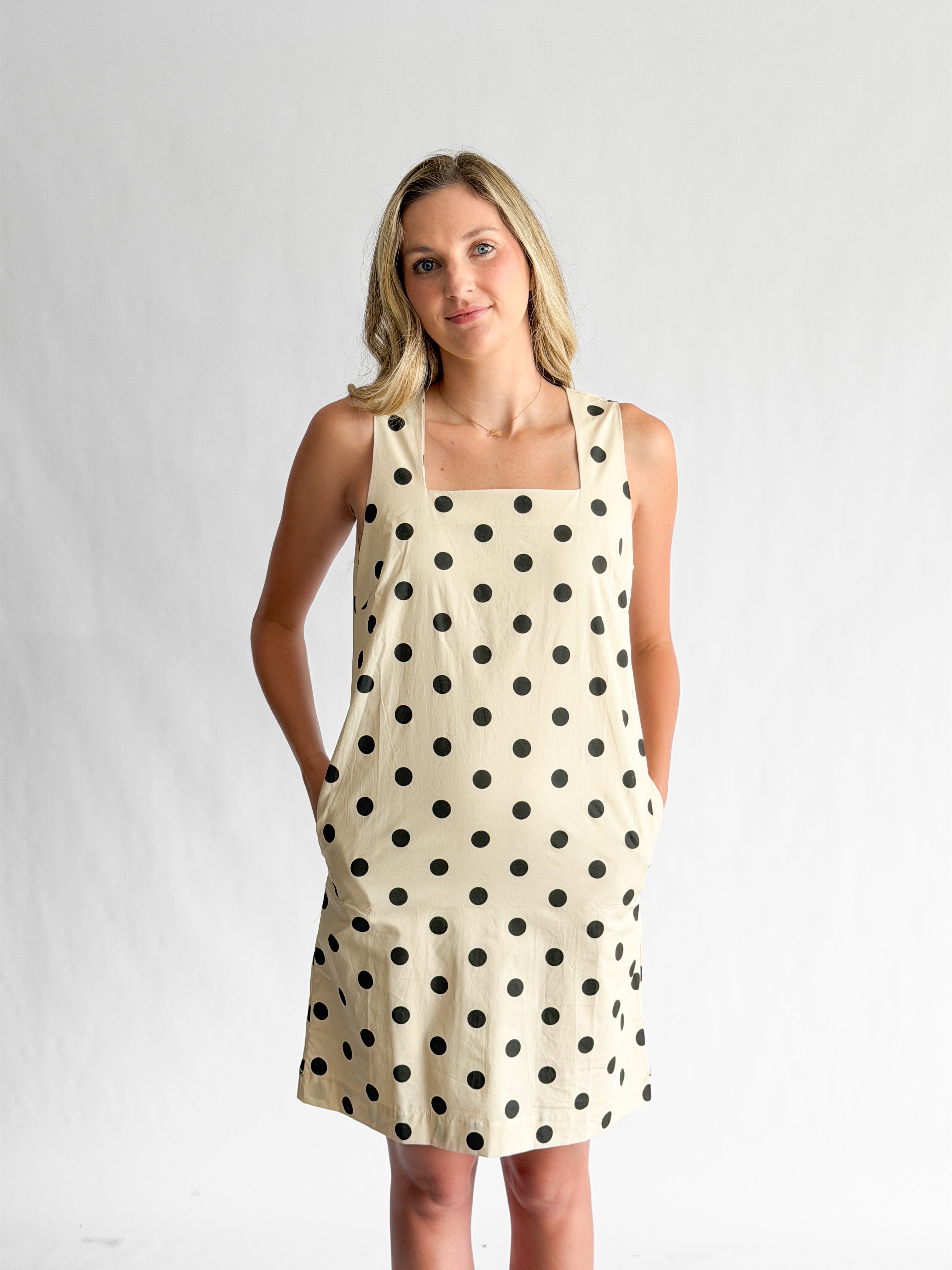Alexis Cream and Black Polka Dot Square Neck Mini Dress