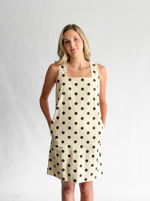 Alexis Cream and Black Polka Dot Square Neck Mini Dress