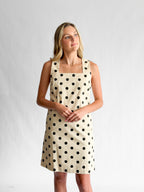 Alexis Cream and Black Polka Dot Square Neck Mini Dress