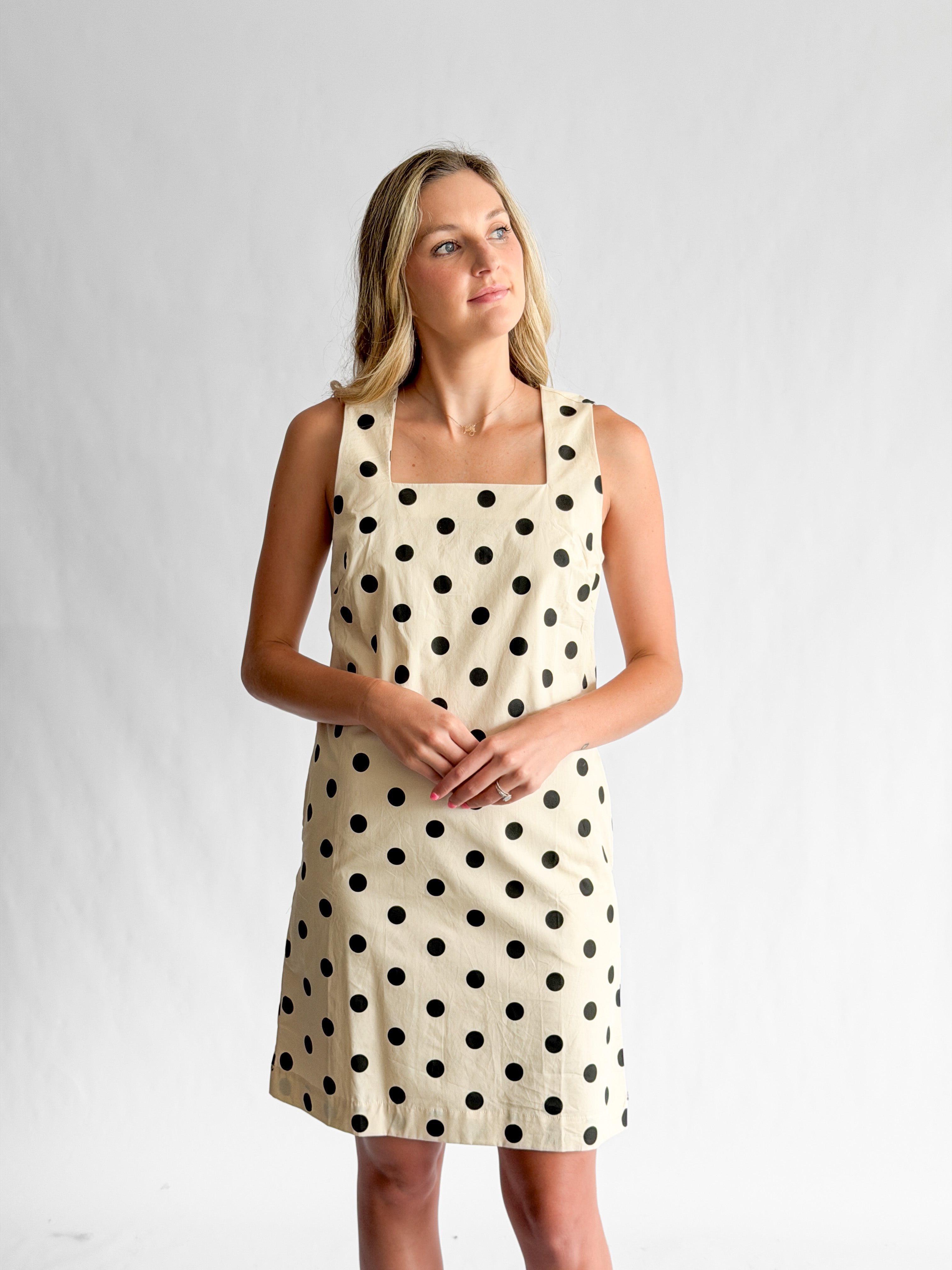 Alexis Cream and Black Polka Dot Square Neck Mini Dress