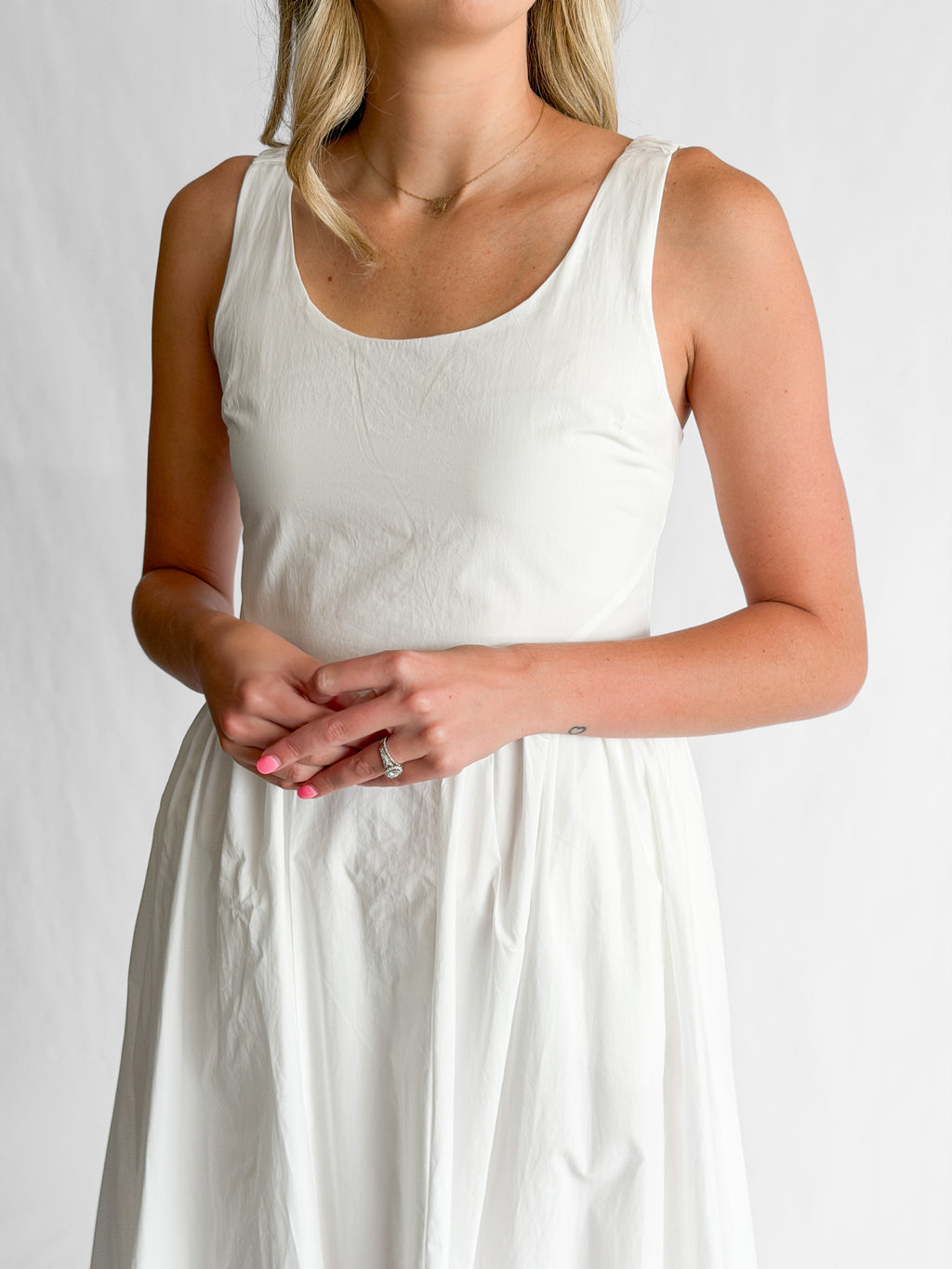 PINCH Ariel White Cotton Poplin Sleeveless Midi Dress
