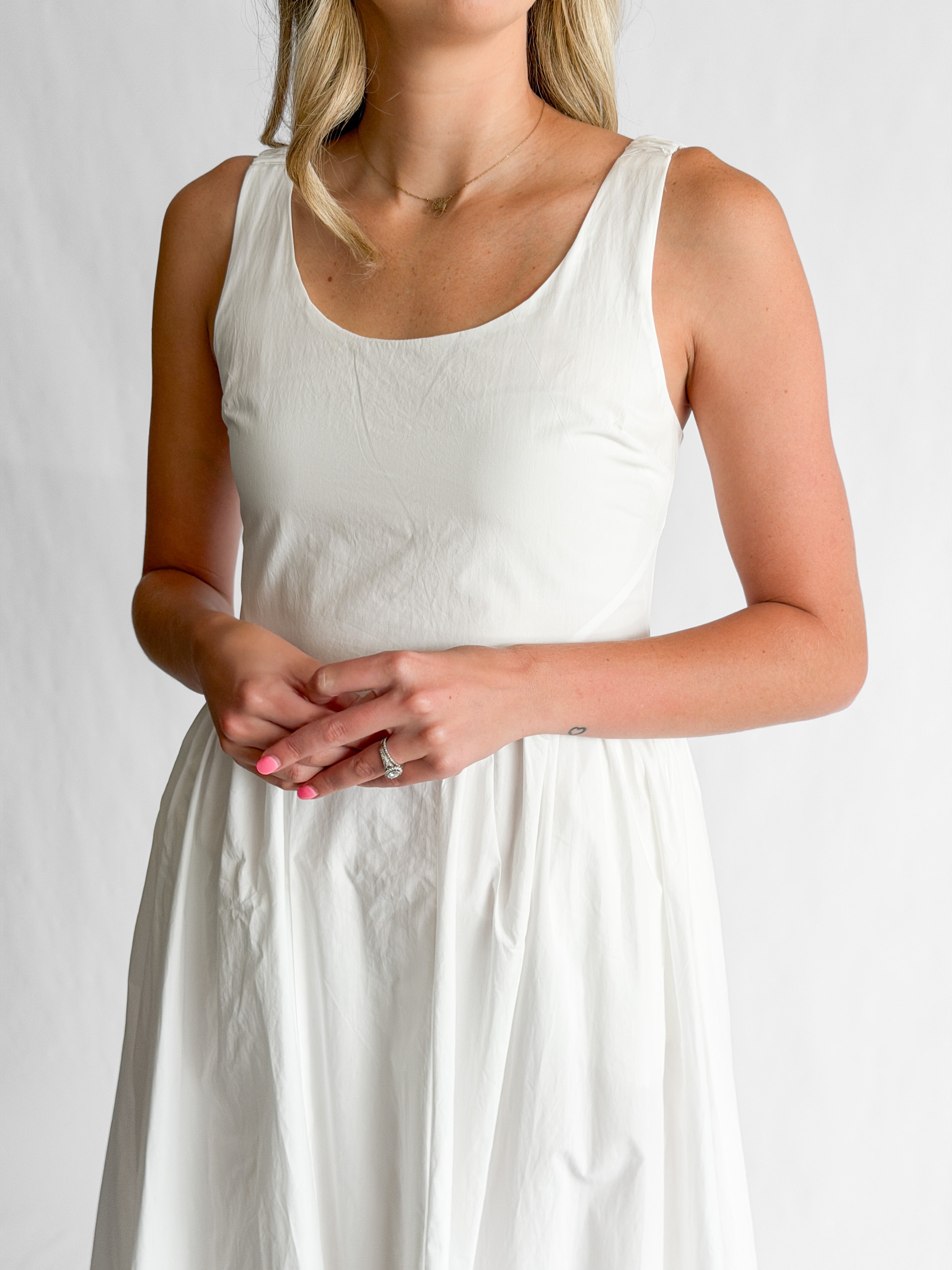 PINCH Ariel White Cotton Poplin Sleeveless Midi Dress