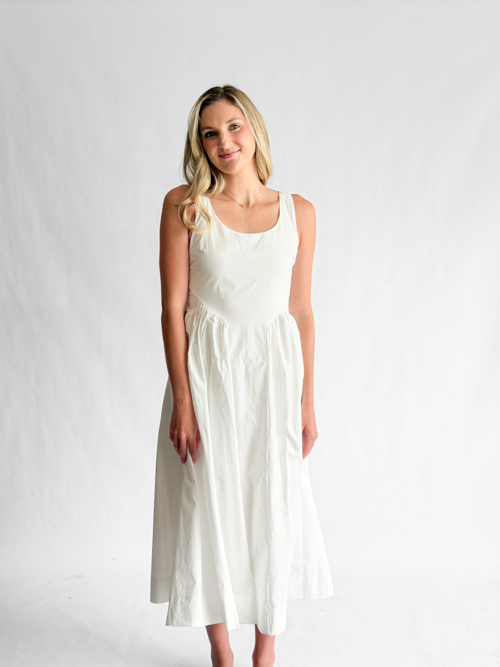 PINCH Ariel White Cotton Poplin Sleeveless Midi Dress