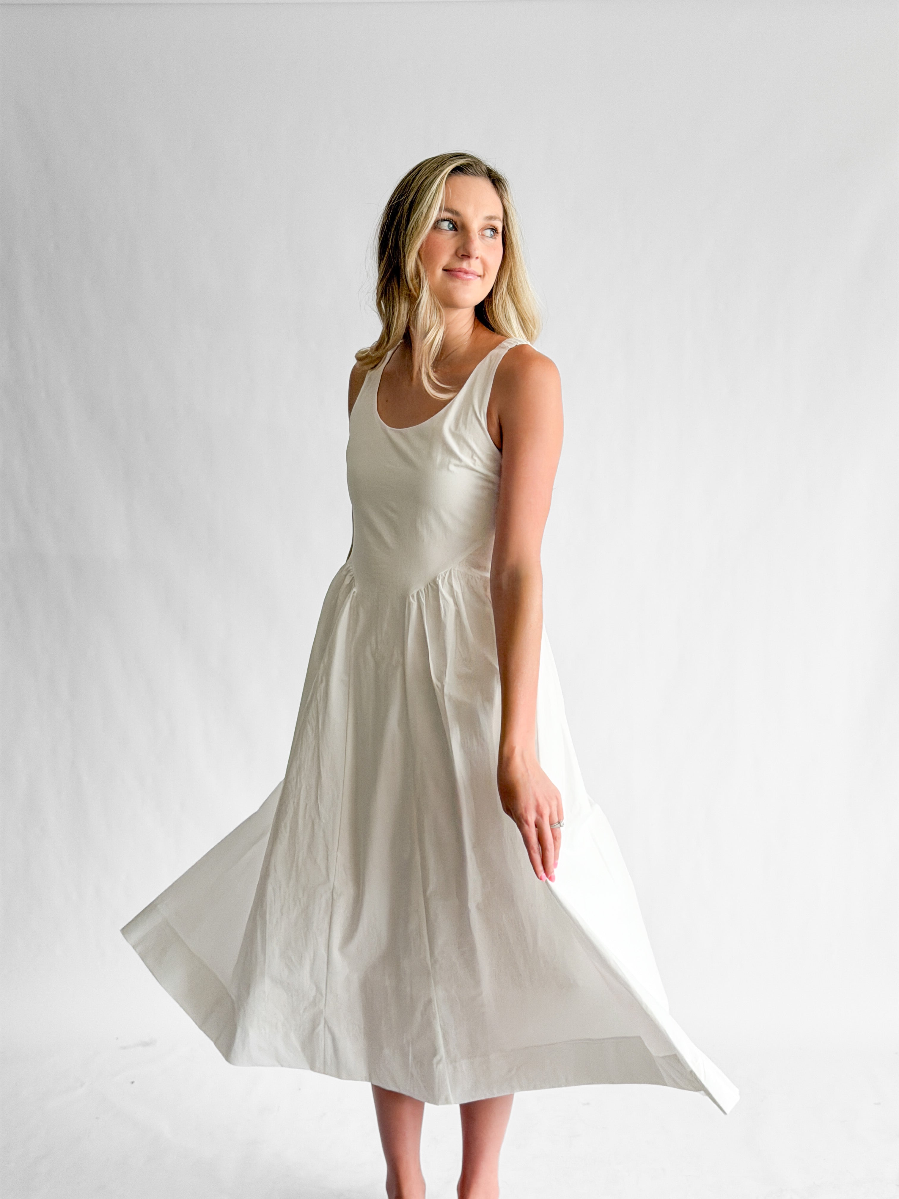 PINCH Ariel White Cotton Poplin Sleeveless Midi Dress