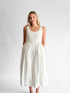 PINCH Ariel White Cotton Poplin Sleeveless Midi Dress