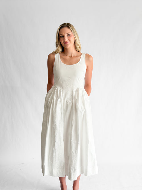 PINCH Ariel White Cotton Poplin Sleeveless Midi Dress