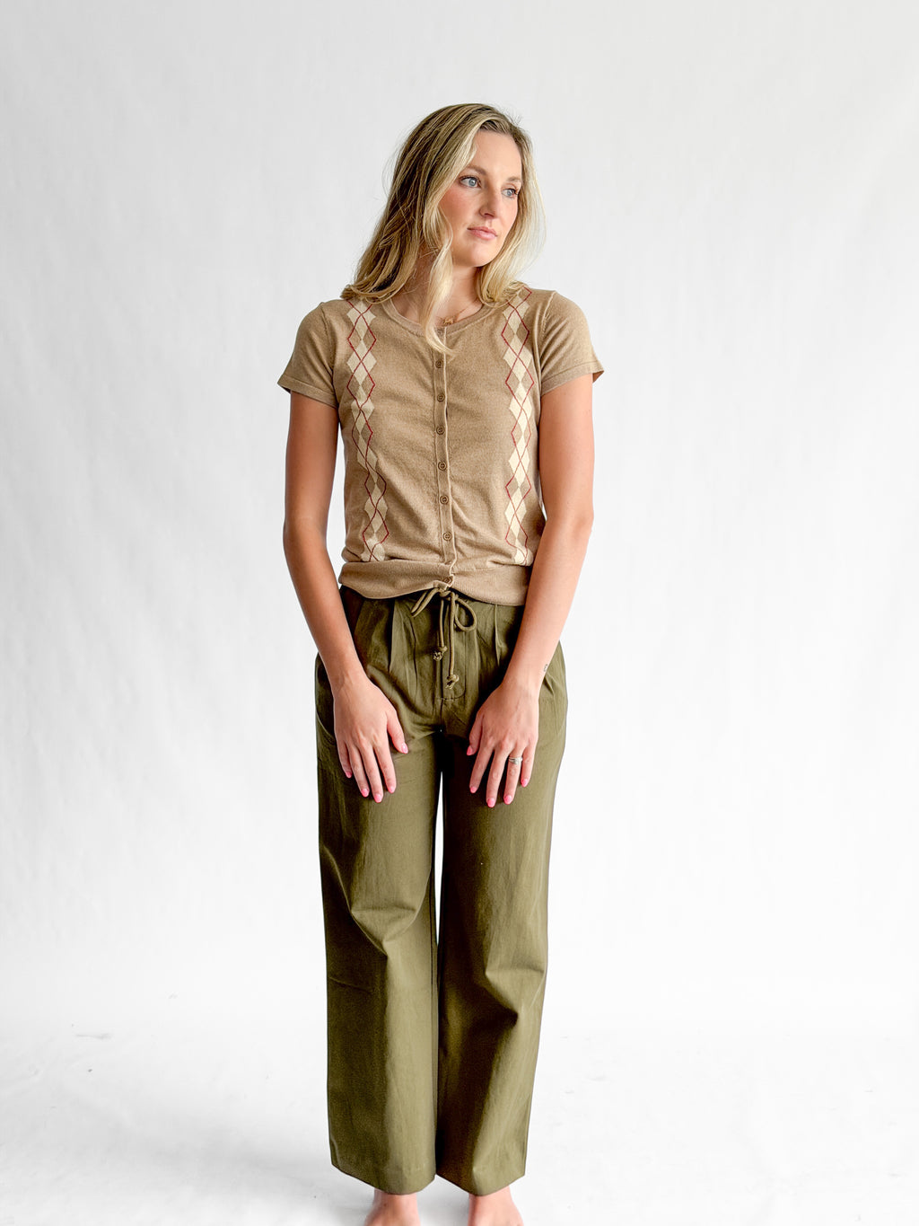 Things Between Aiden Olive Green Pleated Relaxed Pants