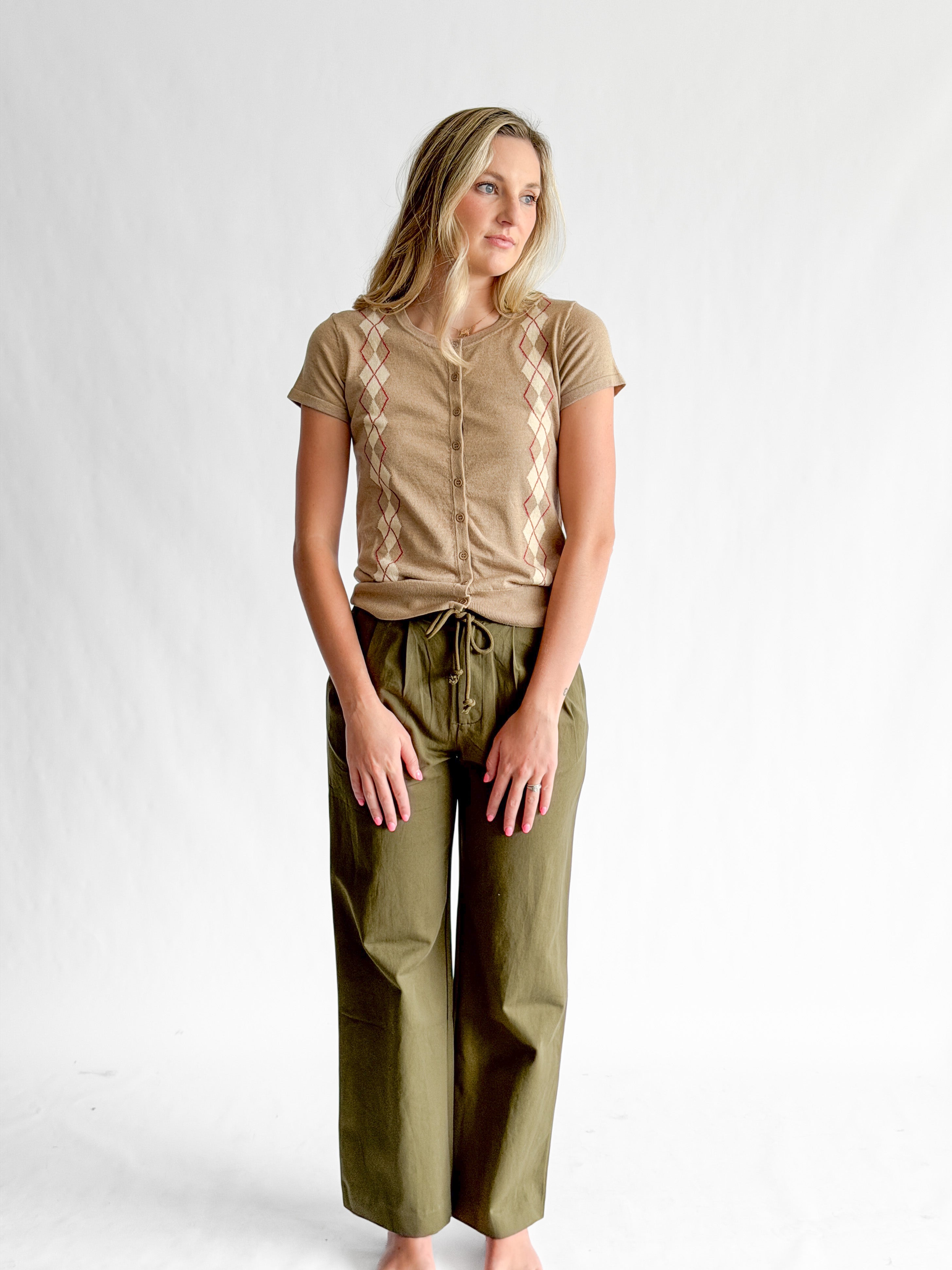 Things Between Aiden Olive Green Pleated Relaxed Pants