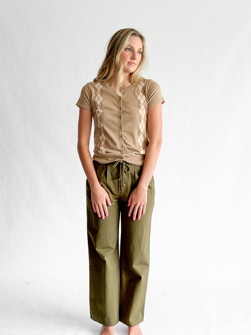 Things Between Aiden Olive Green Pleated Relaxed Pants