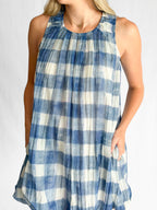 Sofie the Label Annie Blue Gingham Sleeveless Bubble Mini Dress