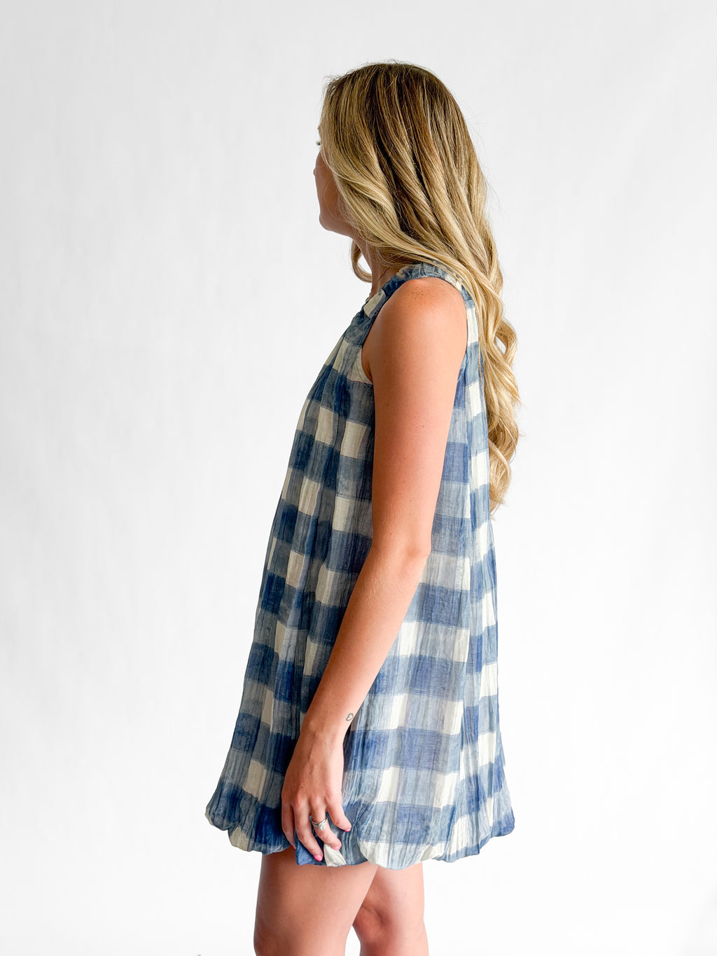 Sofie the Label Annie Blue Gingham Sleeveless Bubble Mini Dress