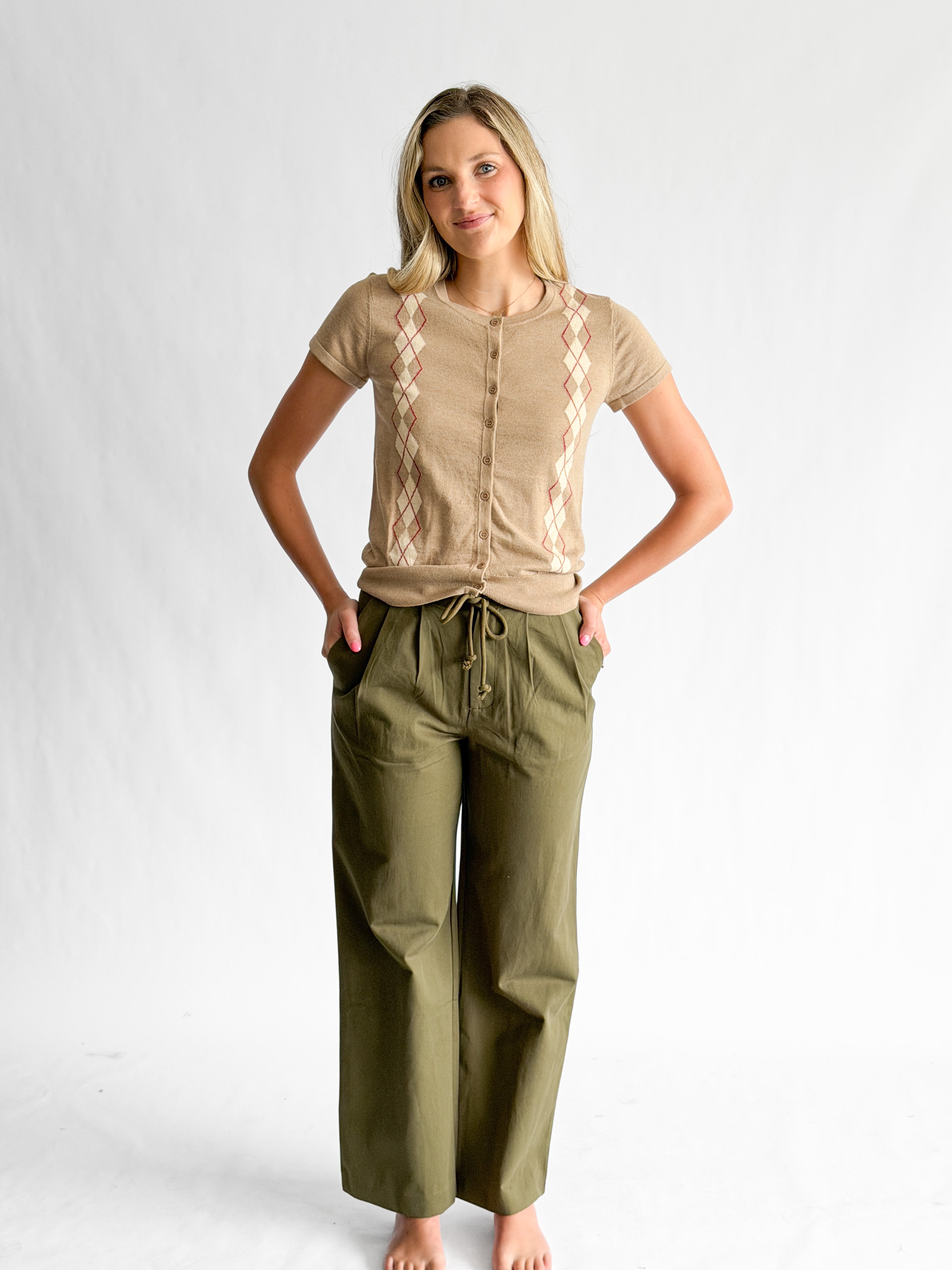 Things Between Aiden Olive Green Pleated Relaxed Pants