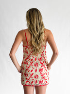 Aubrey Crochet Floral Lace Sleeveless Mini Dress (Red)