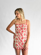 Aubrey Crochet Floral Lace Sleeveless Mini Dress (Red)