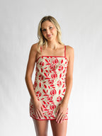 Aubrey Crochet Floral Lace Sleeveless Mini Dress (Red)