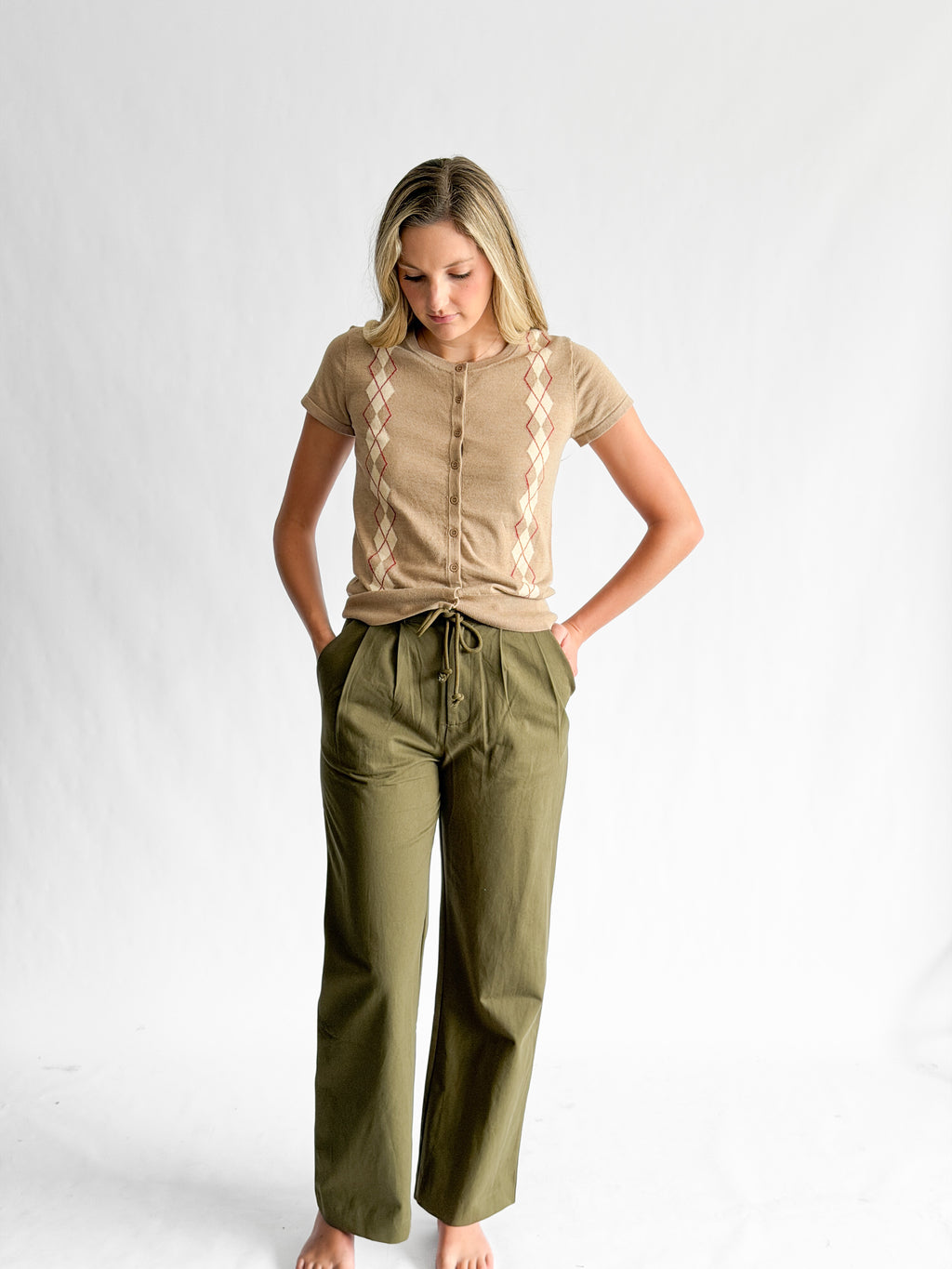 Things Between Aiden Olive Green Pleated Relaxed Pants
