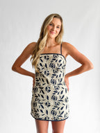 Aubrey Crochet Floral Lace Sleeveless Mini Dress (Navy)