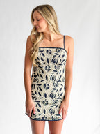 Aubrey Crochet Floral Lace Sleeveless Mini Dress (Navy)
