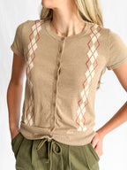 Alex Beige Plaid Pattern Buttoned Cardigan Top