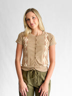 Alex Beige Plaid Pattern Buttoned Cardigan Top