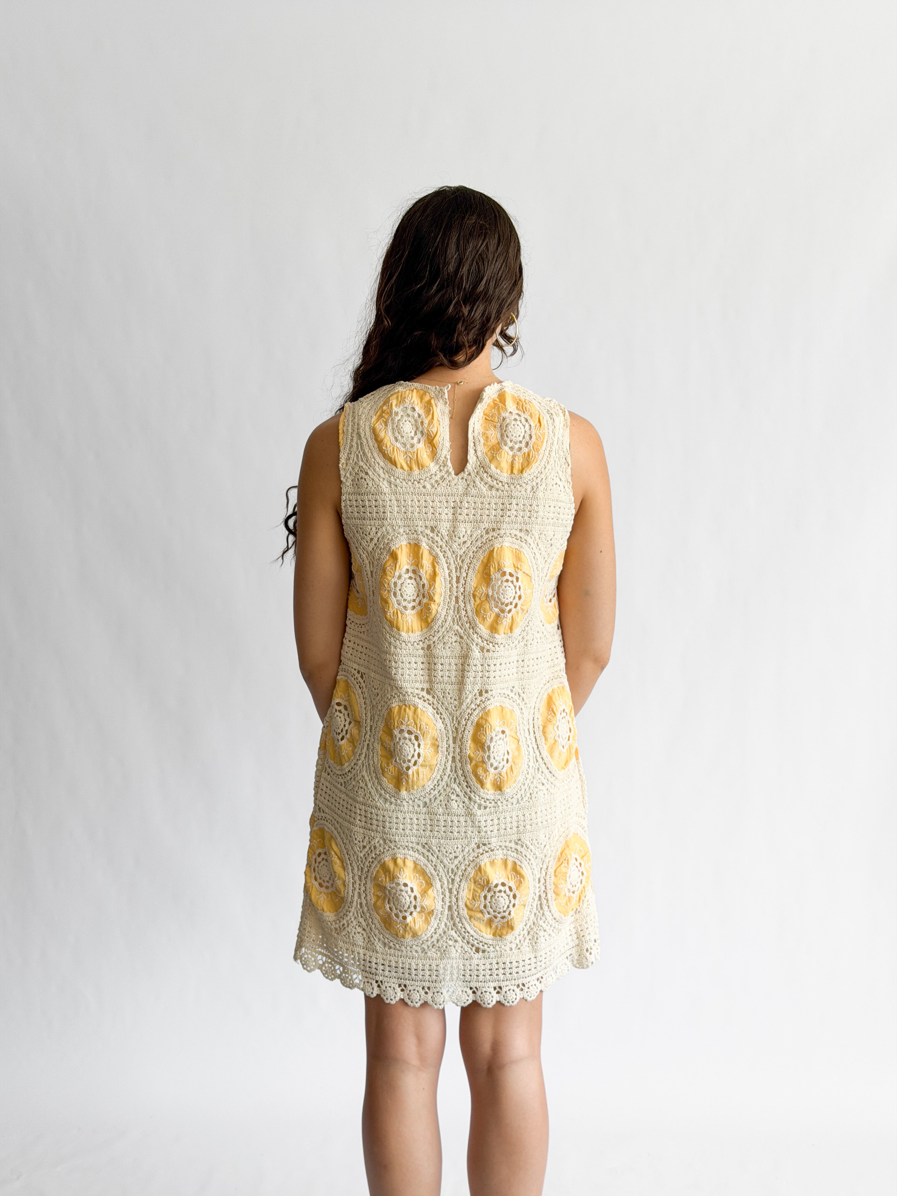 Brielle Yellow Crochet Patterned Tank Mini Dress