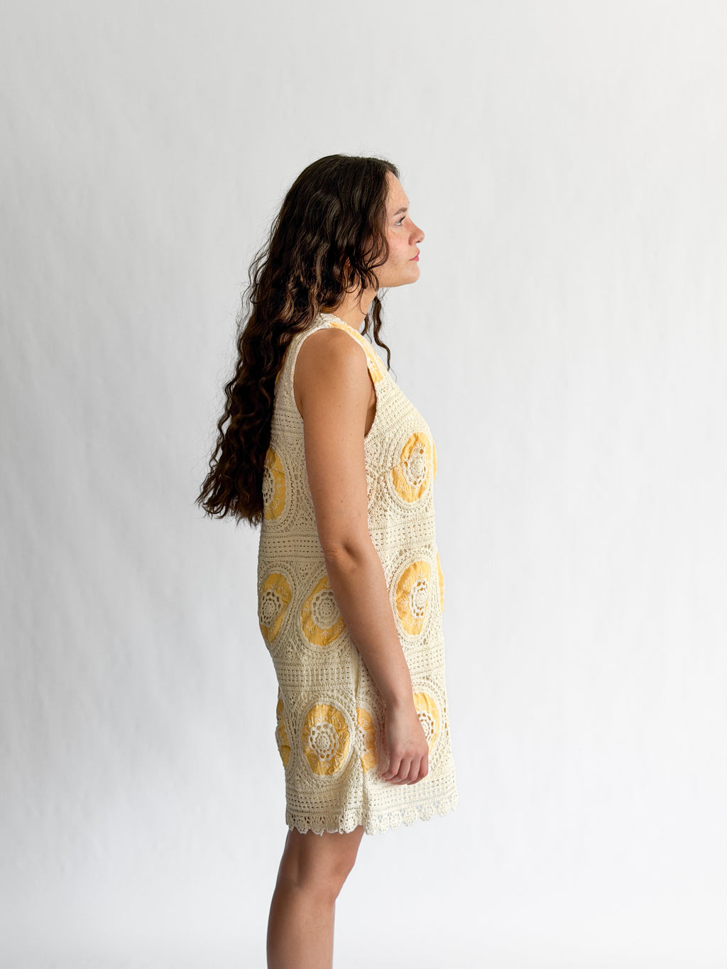 Brielle Yellow Crochet Patterned Tank Mini Dress
