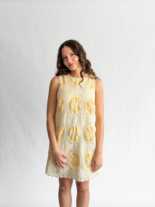 Brielle Yellow Crochet Patterned Tank Mini Dress