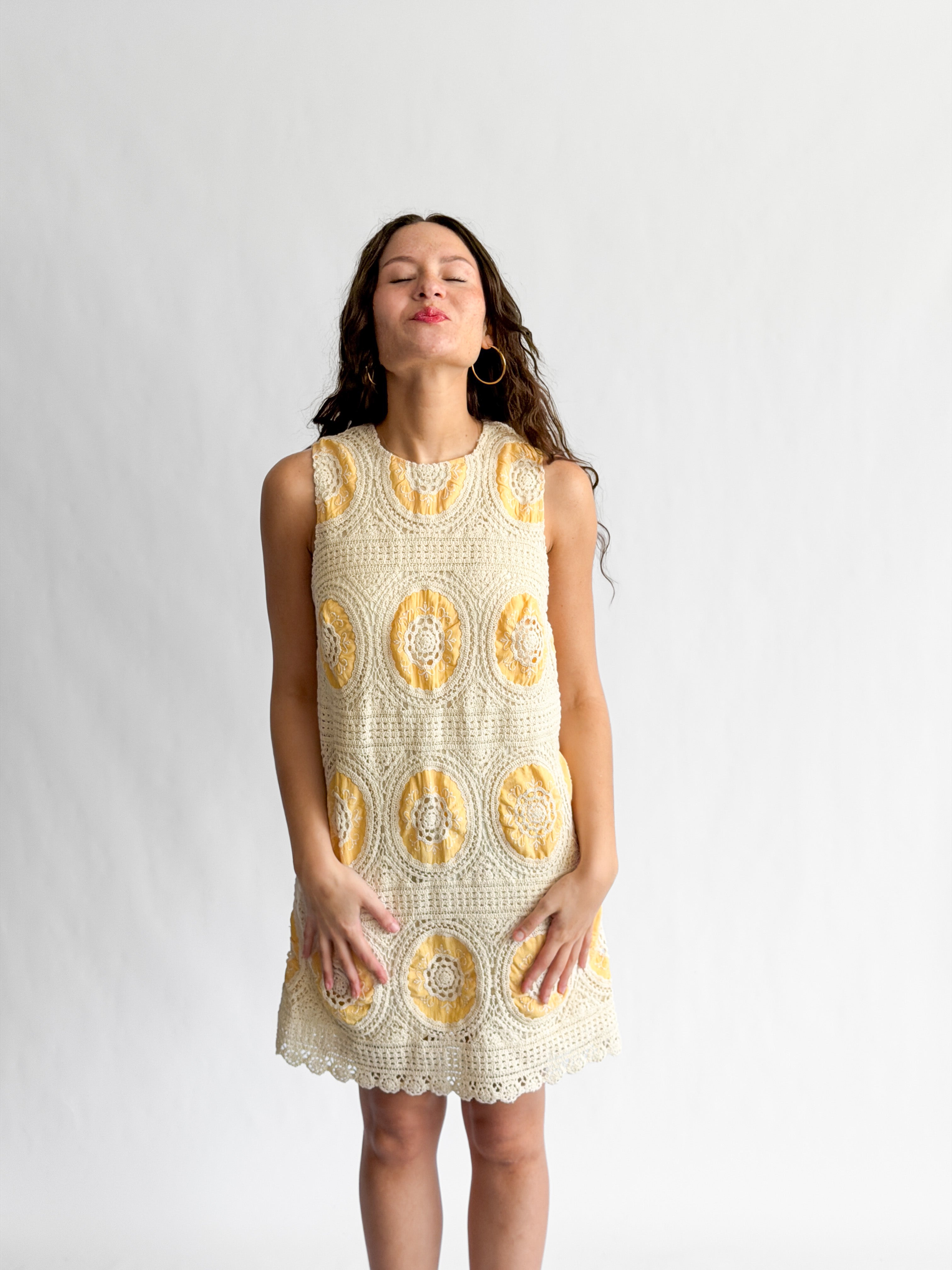 Brielle Yellow Crochet Patterned Tank Mini Dress