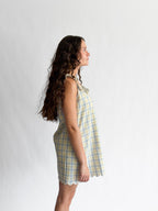 Bennie Blue and Yellow Plaid Embroidered Lace Ruffle Mini Dress