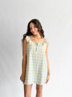 Bennie Blue and Yellow Plaid Embroidered Lace Ruffle Mini Dress