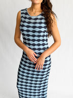 Bailey Blue Wavy Stripe Knit Sleeveless Midi Dress