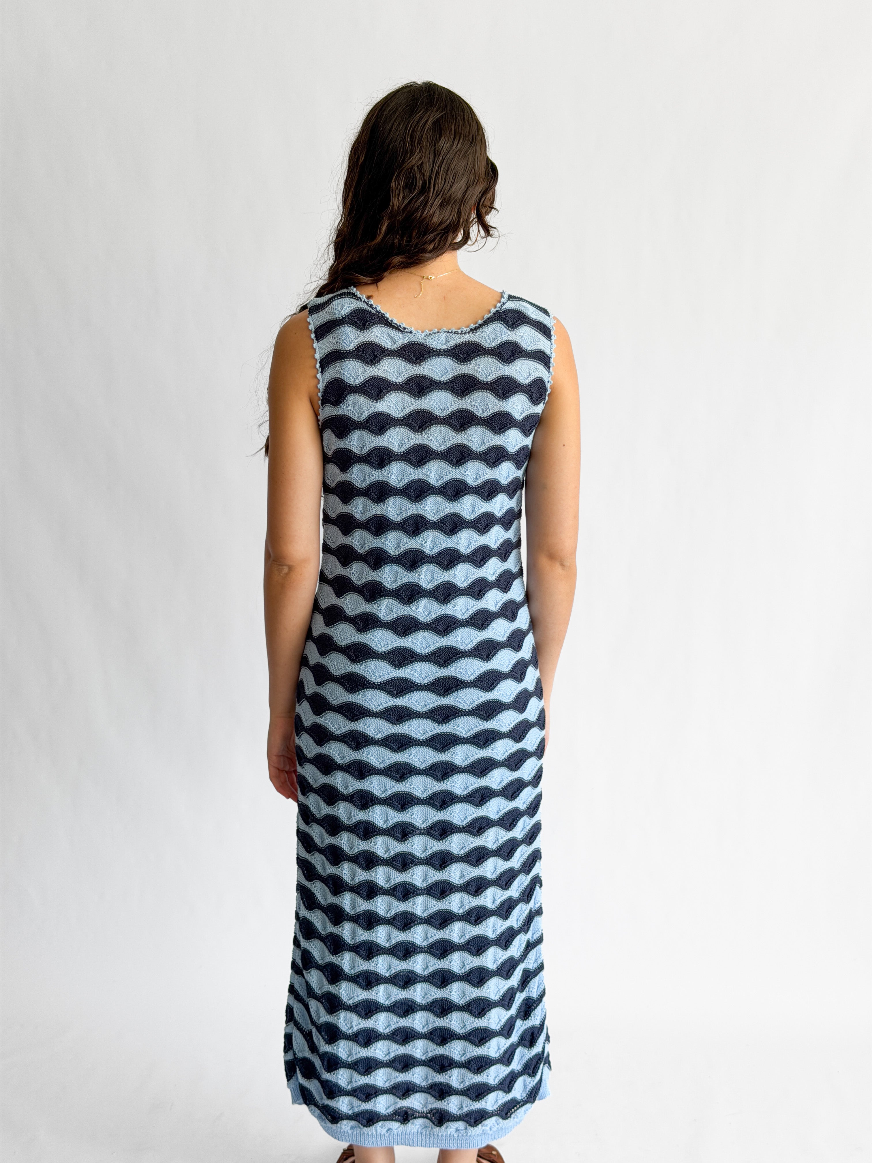 Bailey Blue Wavy Stripe Knit Sleeveless Midi Dress