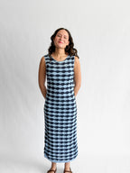 Bailey Blue Wavy Stripe Knit Sleeveless Midi Dress