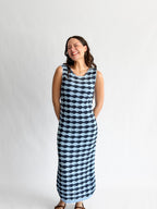 Bailey Blue Wavy Stripe Knit Sleeveless Midi Dress