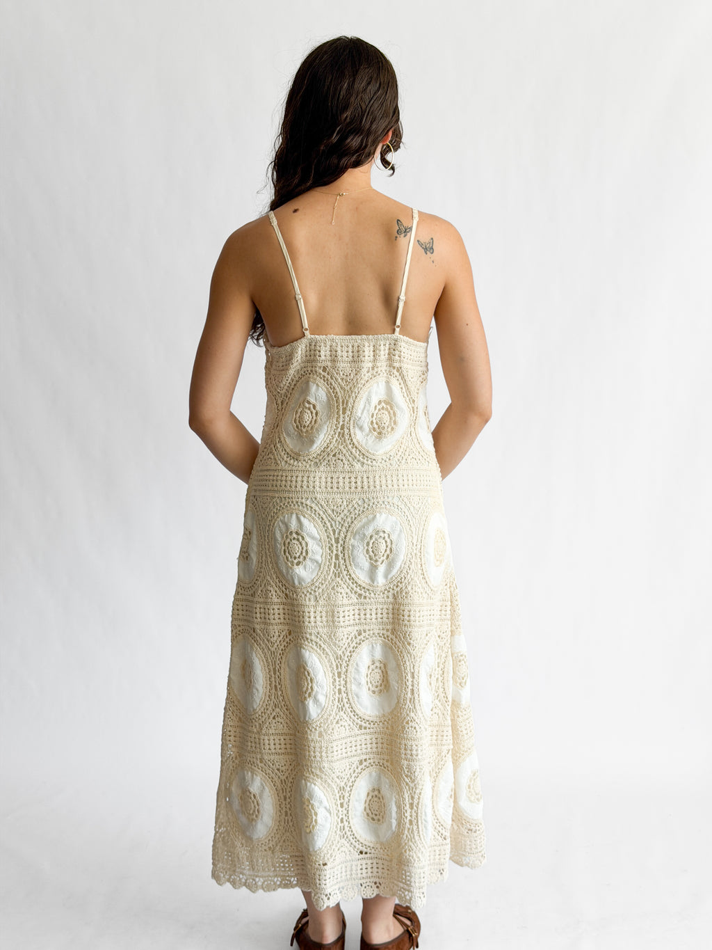 Blair Cream Medallion Crochet Sleeveless Midi Dress