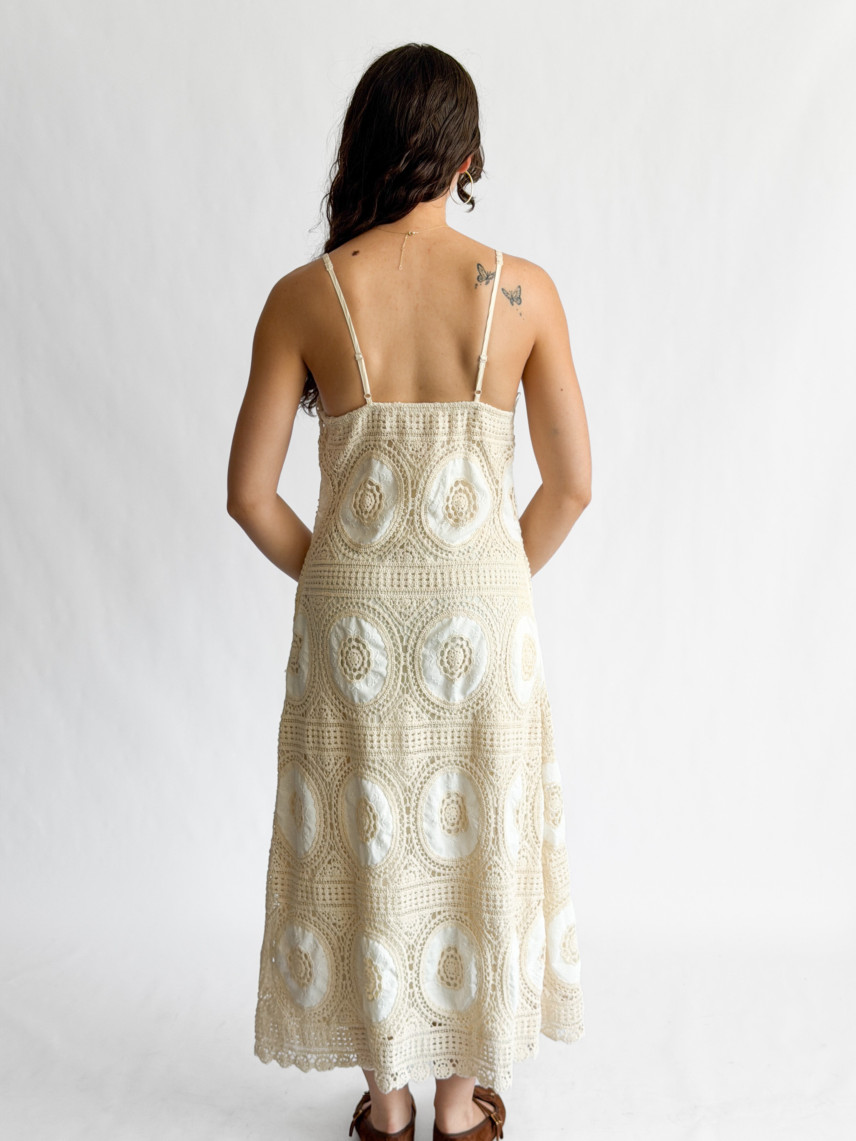 Blair Cream Medallion Crochet Sleeveless Midi Dress