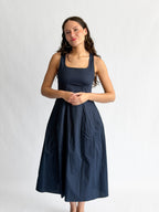 PINCH Bridget Cotton Square Neck Sleeveless Midi Dress (Navy)