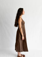 PINCH Bridget Cotton Square Neck Sleeveless Midi Dress (Brown)
