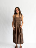 PINCH Bridget Cotton Square Neck Sleeveless Midi Dress (Brown)