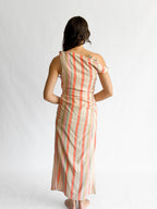 Brooklyn Pink Stripe Shirred Sleeveless Midi Dress