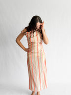 Brooklyn Pink Stripe Shirred Sleeveless Midi Dress