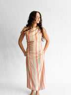 Brooklyn Pink Stripe Shirred Sleeveless Midi Dress