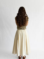 Bianca Beige Stripe Seersucker Tie Waist Midi Skirt
