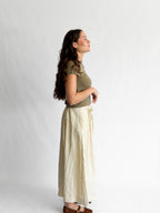Bianca Beige Stripe Seersucker Tie Waist Midi Skirt